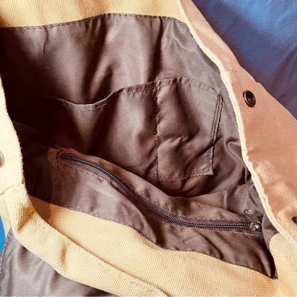 Monat Backpack- tan with faux leather. - Picture 5 of 10